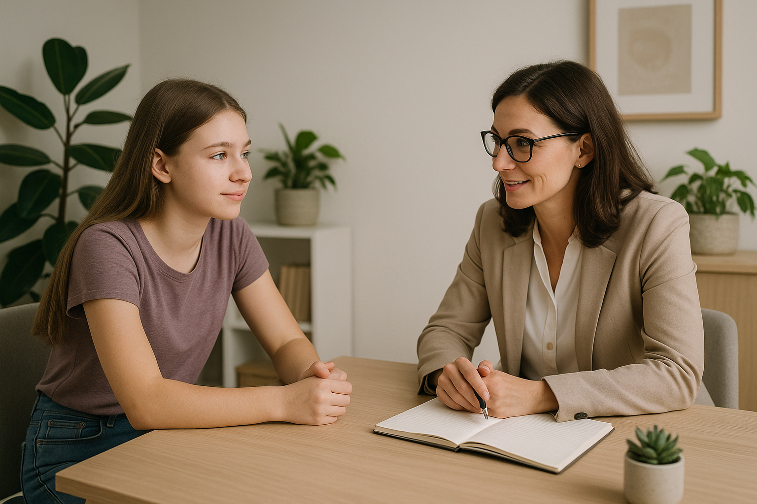 A member of staff meeting with a young person